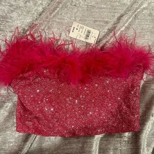 Windsor Pink Feathered Crop Top